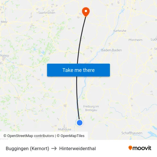 Buggingen (Kernort) to Hinterweidenthal map