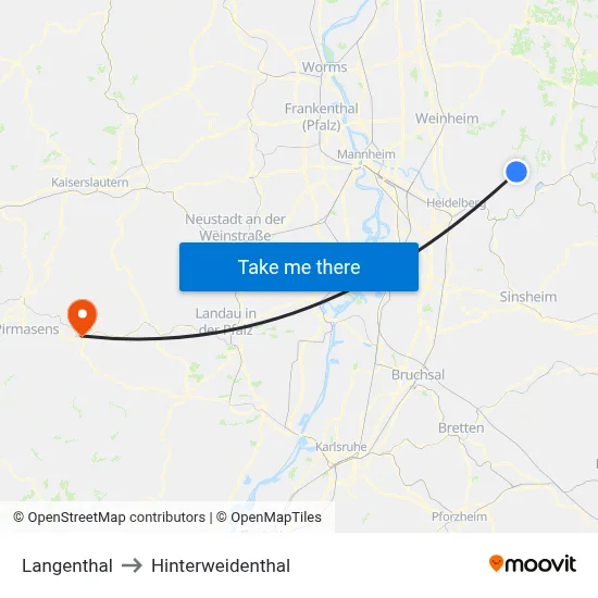 Langenthal to Hinterweidenthal map