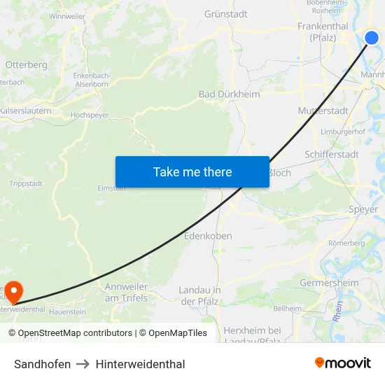 Sandhofen to Hinterweidenthal map