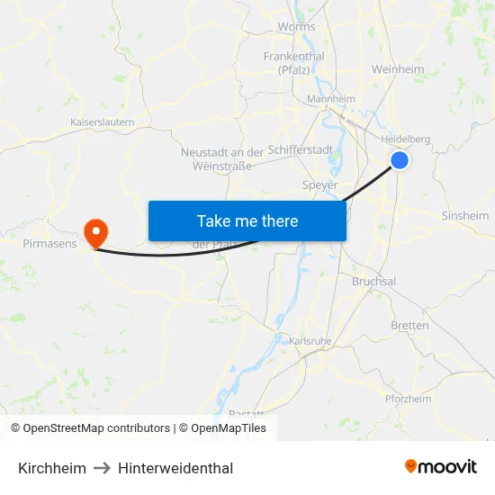 Kirchheim to Hinterweidenthal map