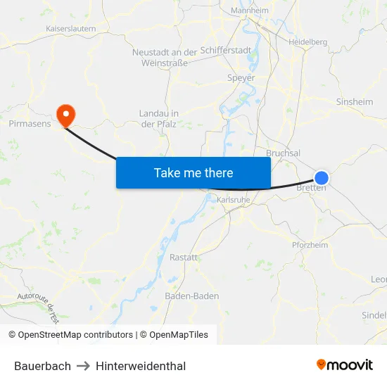 Bauerbach to Hinterweidenthal map