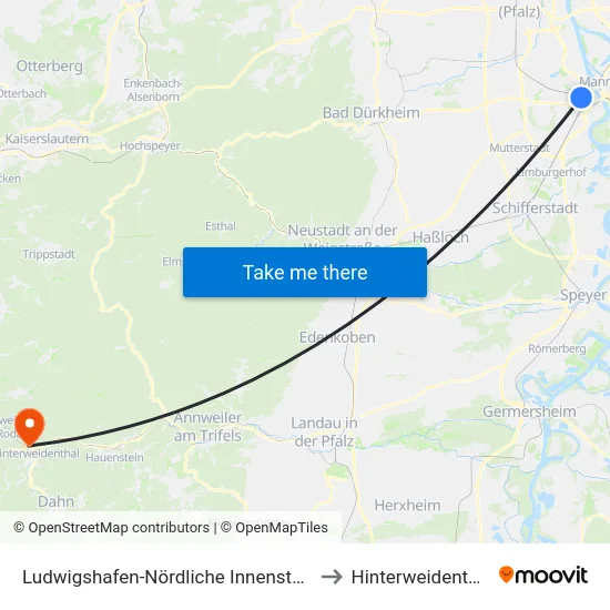 Ludwigshafen-Nördliche Innenstadt to Hinterweidenthal map