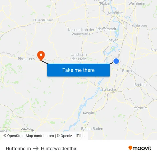 Huttenheim to Hinterweidenthal map