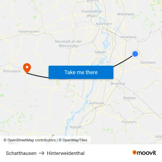 Schatthausen to Hinterweidenthal map