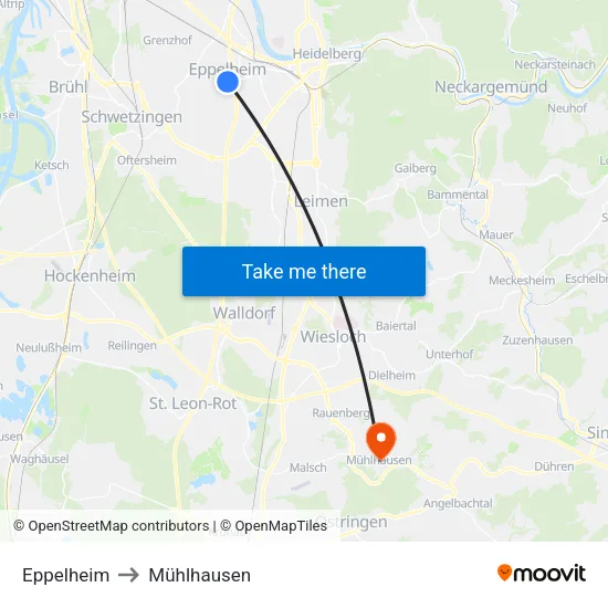 Eppelheim to Mühlhausen map