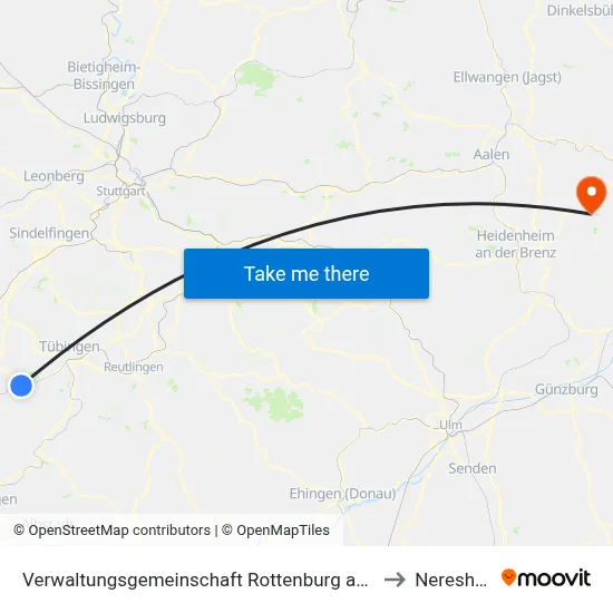 Verwaltungsgemeinschaft Rottenburg am Neckar to Neresheim map