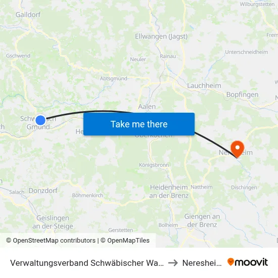 Verwaltungsverband Schwäbischer Wald to Neresheim map
