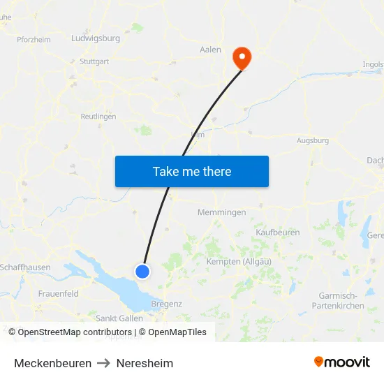 Meckenbeuren to Neresheim map