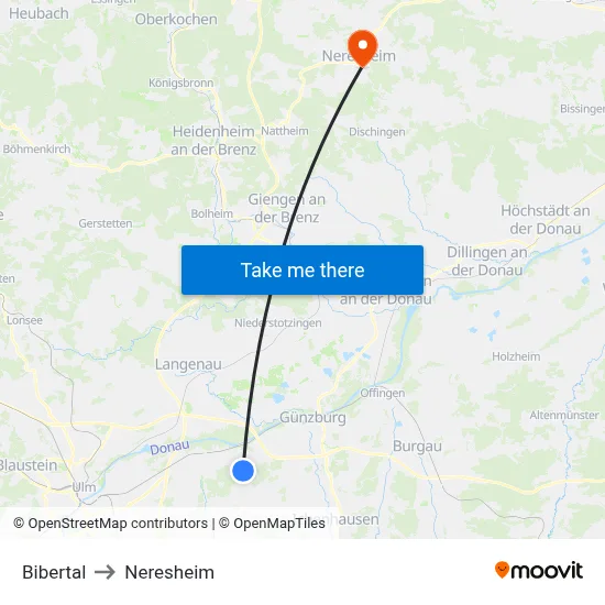Bibertal to Neresheim map