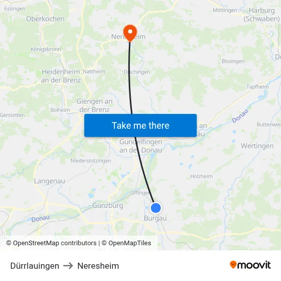 Dürrlauingen to Neresheim map