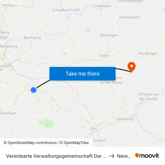 Vereinbarte Verwaltungsgemeinschaft Der Stadt Kirchheim Unter Teck to Neresheim map