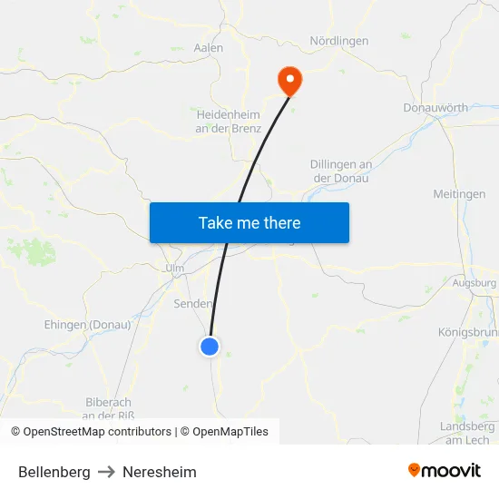 Bellenberg to Neresheim map