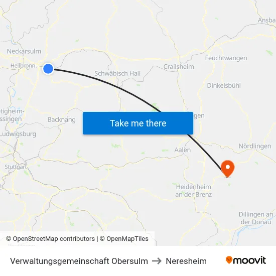Verwaltungsgemeinschaft Obersulm to Neresheim map