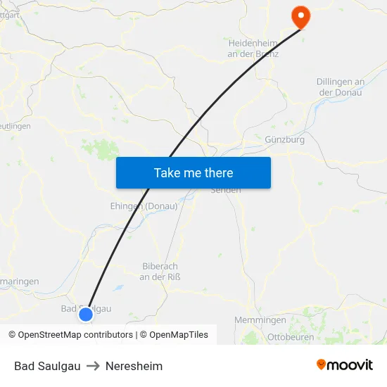 Bad Saulgau to Neresheim map