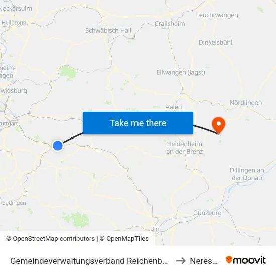 Gemeindeverwaltungsverband Reichenbach An Der Fils to Neresheim map