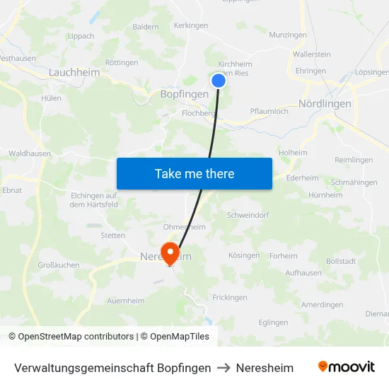 Verwaltungsgemeinschaft Bopfingen to Neresheim map