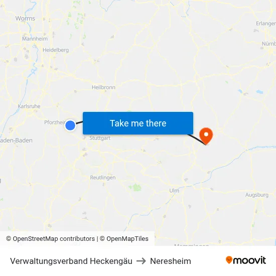 Verwaltungsverband Heckengäu to Neresheim map