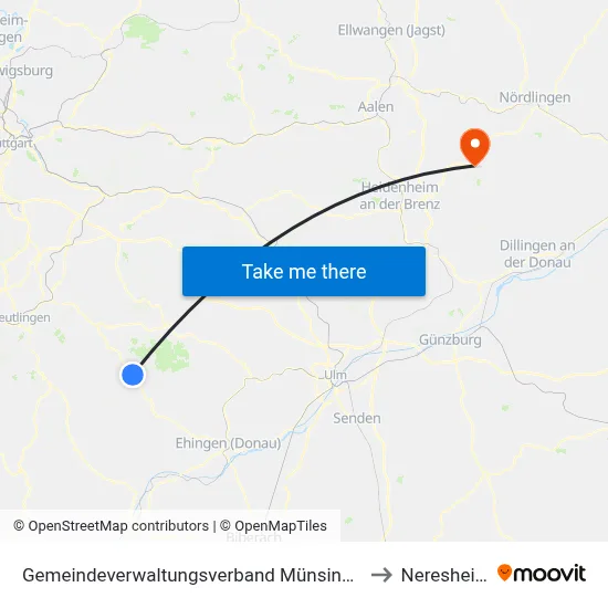 Gemeindeverwaltungsverband Münsingen to Neresheim map