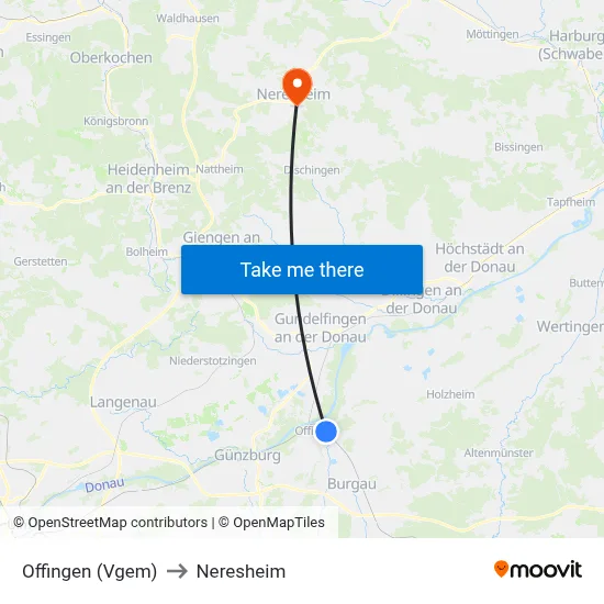 Offingen (Vgem) to Neresheim map