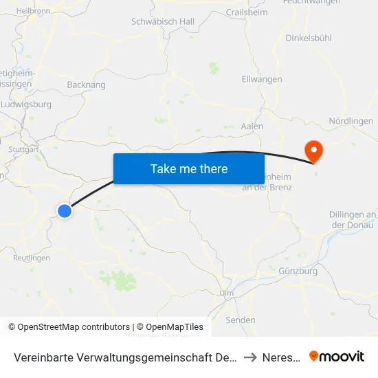 Vereinbarte Verwaltungsgemeinschaft Der Stadt Nürtingen to Neresheim map