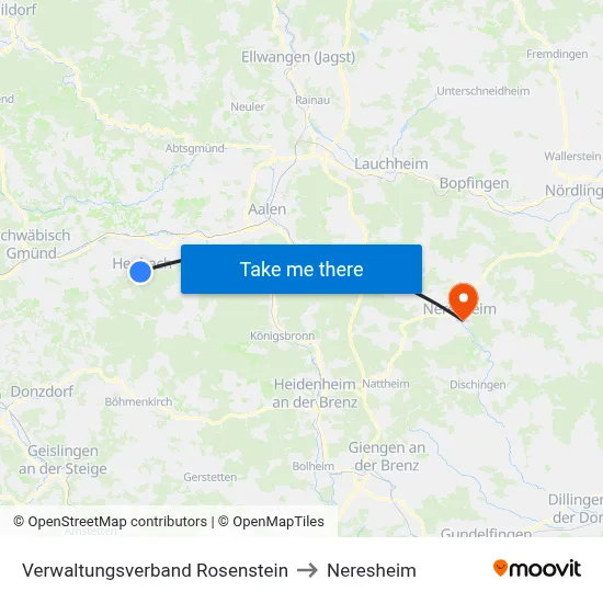 Verwaltungsverband Rosenstein to Neresheim map
