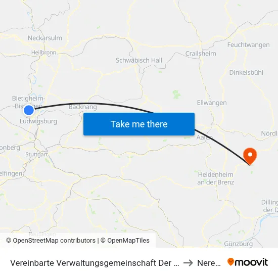 Vereinbarte Verwaltungsgemeinschaft Der Stadt Bietigheim-Bissingen to Neresheim map