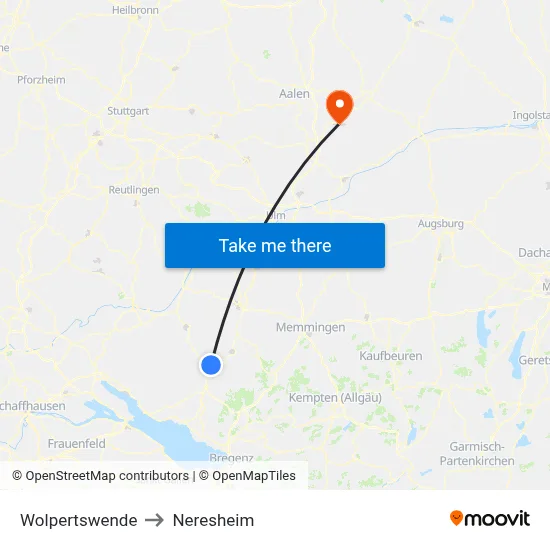 Wolpertswende to Neresheim map