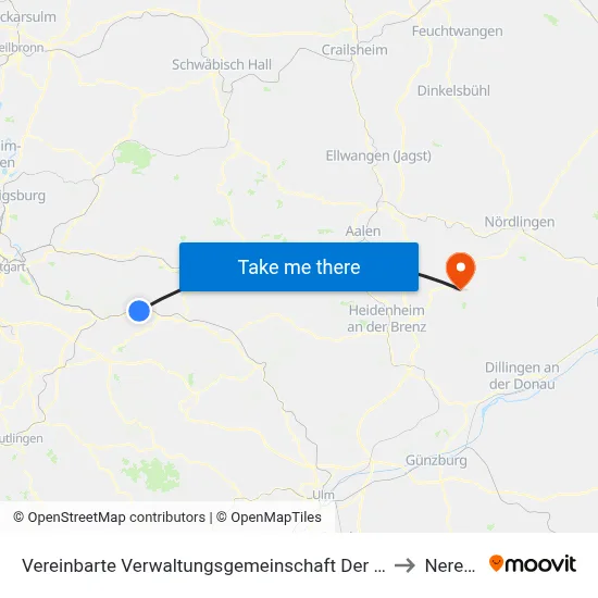 Vereinbarte Verwaltungsgemeinschaft Der Stadt Ebersbach An Der Fils to Neresheim map