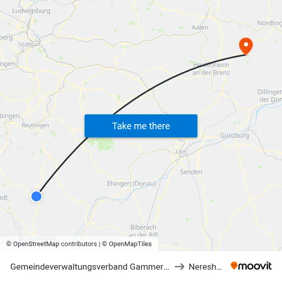 Gemeindeverwaltungsverband Gammertingen to Neresheim map