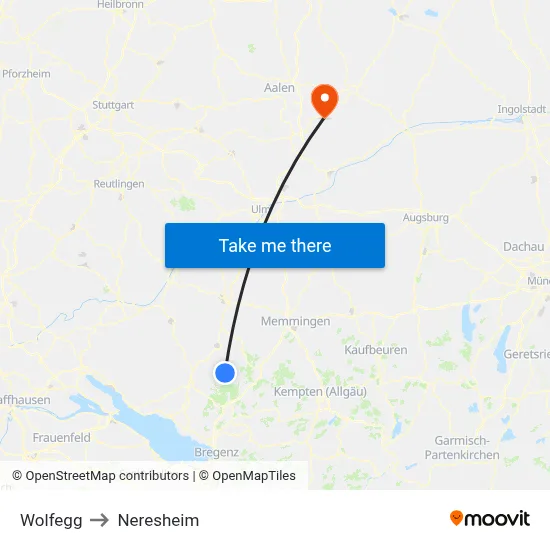 Wolfegg to Neresheim map