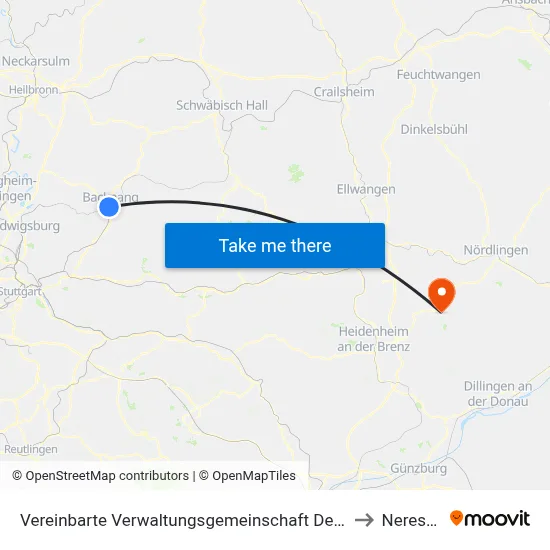 Vereinbarte Verwaltungsgemeinschaft Der Stadt Backnang to Neresheim map
