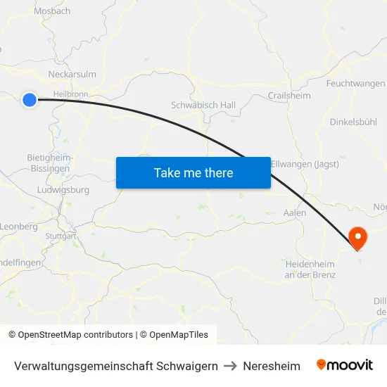 Verwaltungsgemeinschaft Schwaigern to Neresheim map
