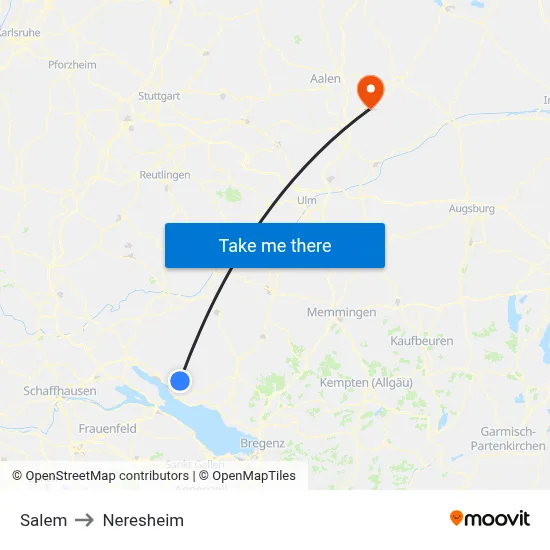 Salem to Neresheim map