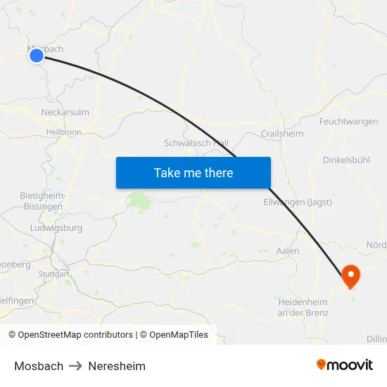 Mosbach to Neresheim map