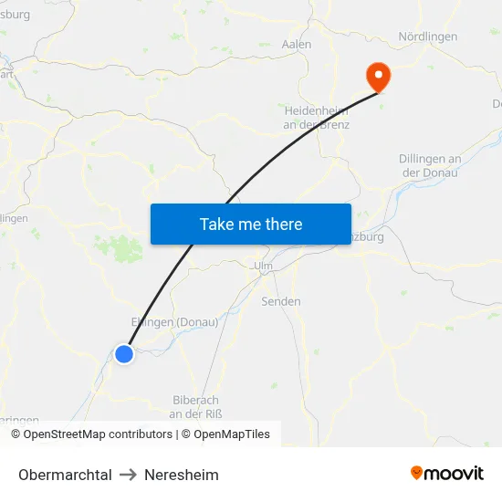 Obermarchtal to Neresheim map