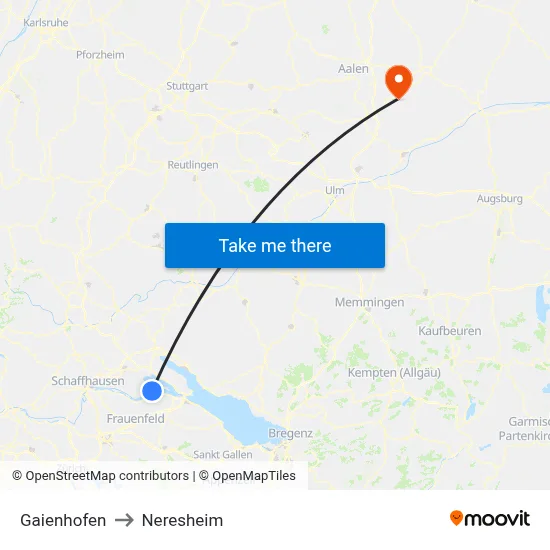 Gaienhofen to Neresheim map