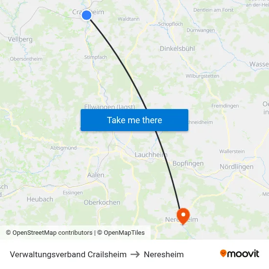 Verwaltungsverband Crailsheim to Neresheim map