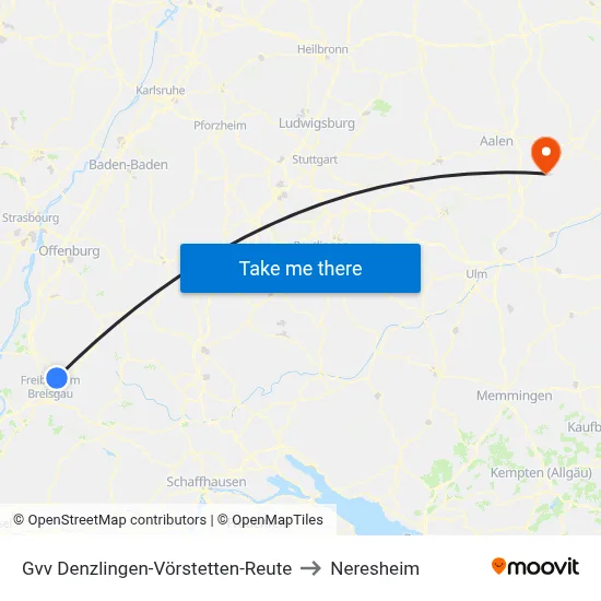 Gvv Denzlingen-Vörstetten-Reute to Neresheim map