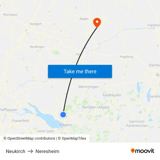 Neukirch to Neresheim map