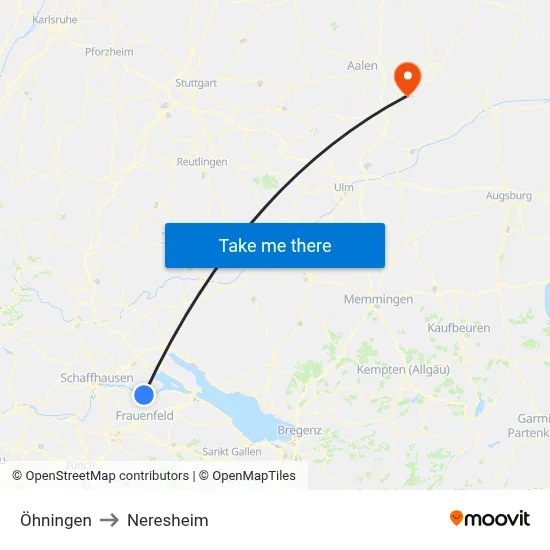 Öhningen to Neresheim map