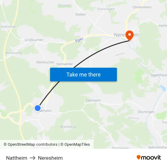 Nattheim to Neresheim map