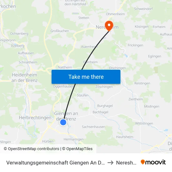 Verwaltungsgemeinschaft Giengen An Der Brenz to Neresheim map