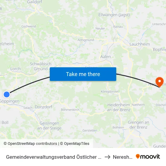 Gemeindeverwaltungsverband Östlicher Schurwald to Neresheim map
