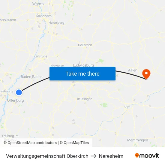Verwaltungsgemeinschaft Oberkirch to Neresheim map