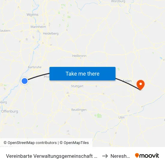 Vereinbarte Verwaltungsgemeinschaft Rastatt to Neresheim map