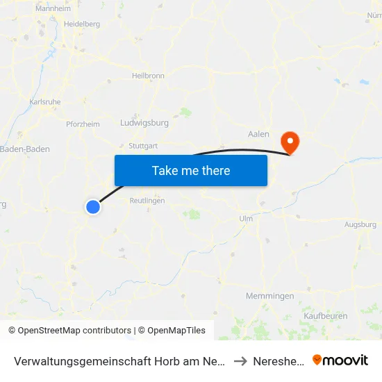 Verwaltungsgemeinschaft Horb am Neckar to Neresheim map