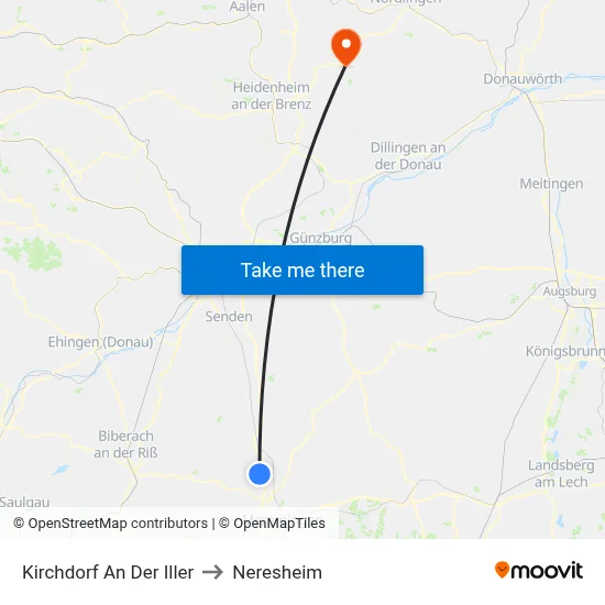Kirchdorf An Der Iller to Neresheim map