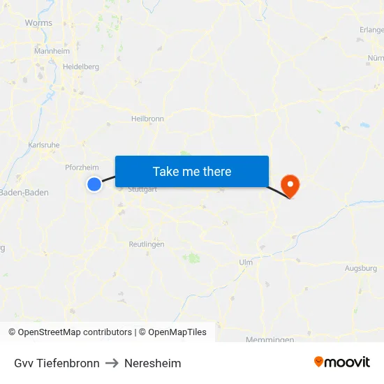 Gvv Tiefenbronn to Neresheim map