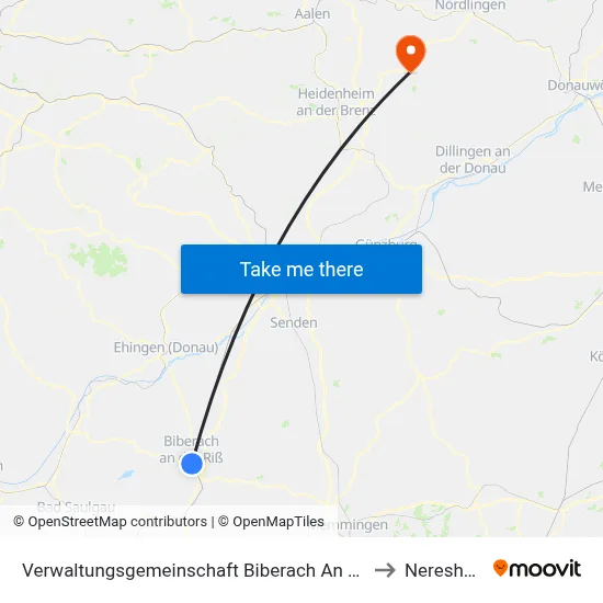 Verwaltungsgemeinschaft Biberach An Der Riß to Neresheim map