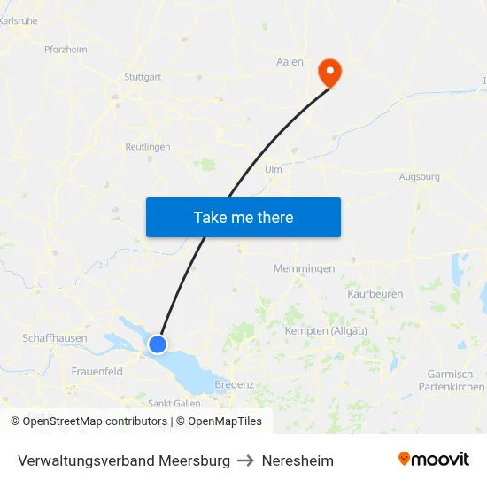 Verwaltungsverband Meersburg to Neresheim map